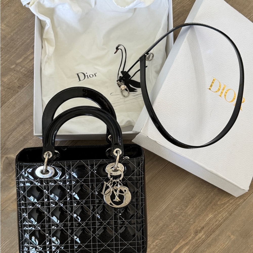 Christian Dior Lady Dior Cannage patent leather bag
